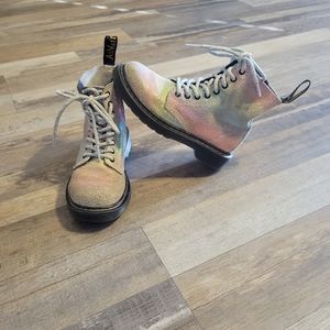 Doc Dr. Martens 1460 Pink Silver Glitter Boots Kids Girls Side Zip US 12